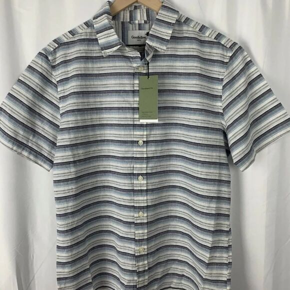 Men’s Target Goodfellow & Co Striped Linen Blend Button Up Shirt M NWT - Picture 2 of 5